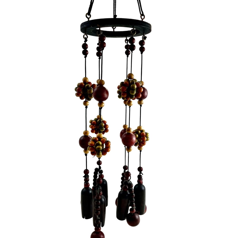 Wind Chime Bohemian Wood Bead Multi-Tone Earthy Hanging Decor